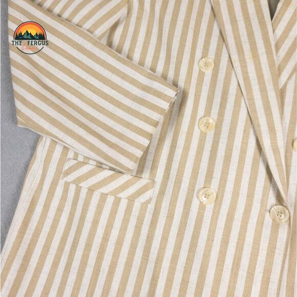 Kentucky Derby Blazer Linen Blend Wide Lapel Preppy Stripes Tan White Size 18 - Picture 15 of 16